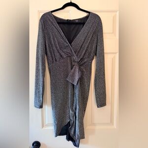 A/X Armani Exchange Metallic Silver Long Sleeve Tie-Front Wrap Dress
